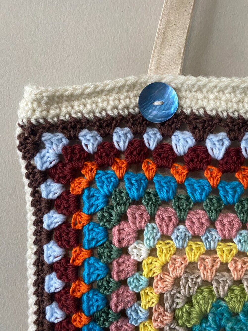 Handmade Multicolour Cotton Acrylic Crochet Covered Tote Bag - Picture 5 of 7